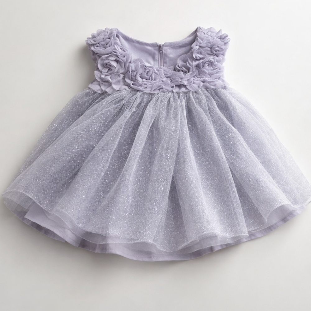 First Impressions Gray Tulle Occasion Dress Baby Girl 12M Floral Holiday Party
